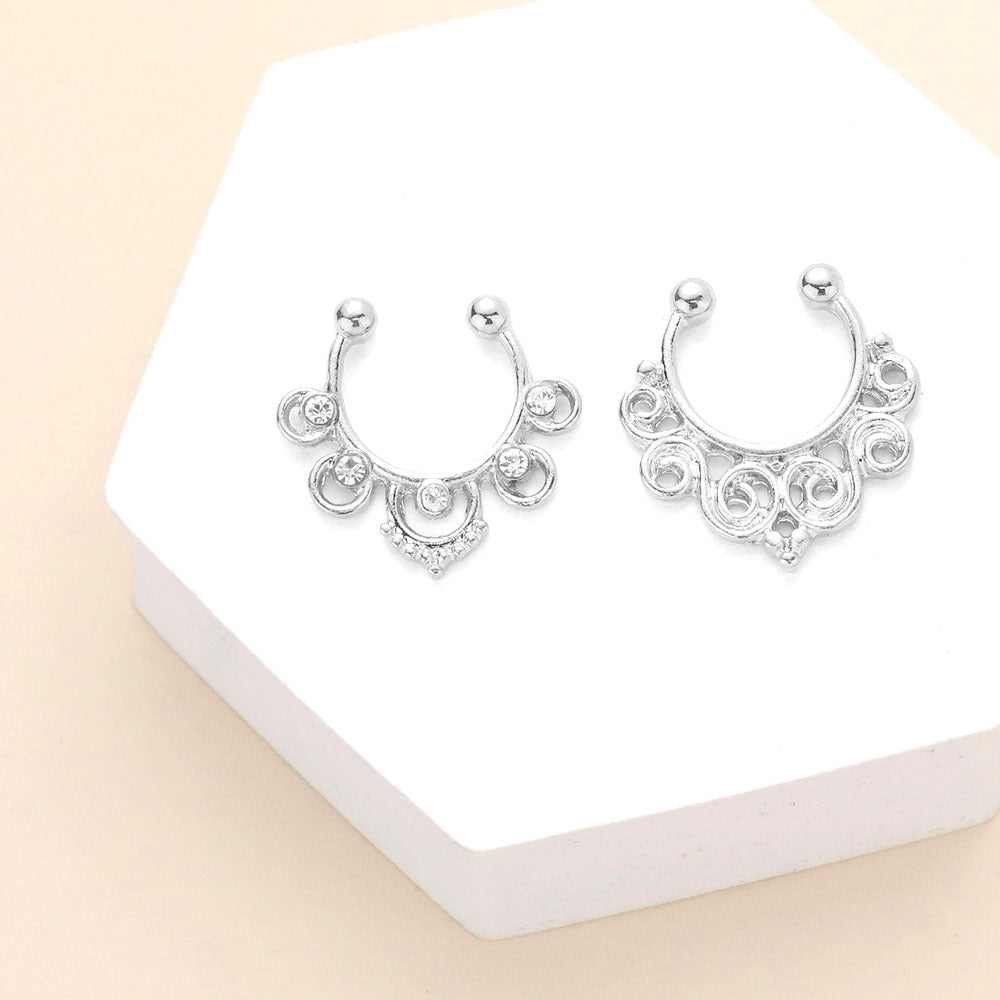 Madeline Love Rhodium 2PCS - Boho Metal Nose Cuffs - Body Jewelry