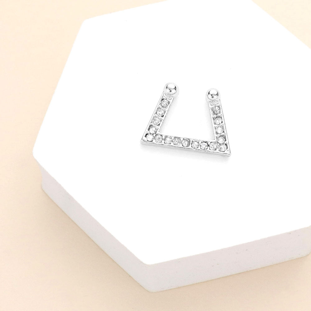Madeline Love Rhodium 1PC - Stone Embellished Angled Metal Nose Cuff - Body Jewelry