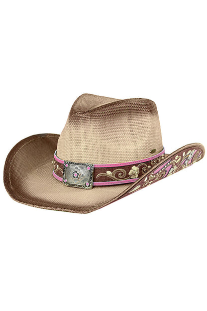 C.C Brim Patches Details Tea-Stain Cowboy Hat