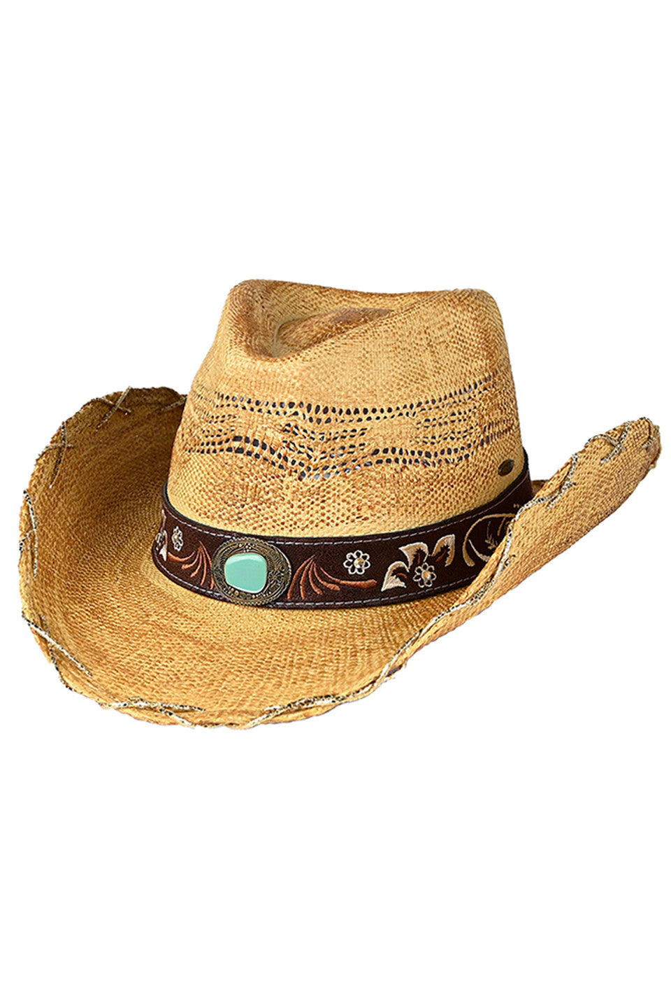 Natural C.C Metallic X Stitches Vented Cowboy Hat combines traditional Western style with modern comfort. The distinctive metallic cross-stitching detail adds sophisticated flair, while strategic ventilation ensures breathability during extended wear. Crafted with quality materials for durability and shape retention, this hat delivers both authentic cowboy aesthetics and practical functionality for everyday use. 