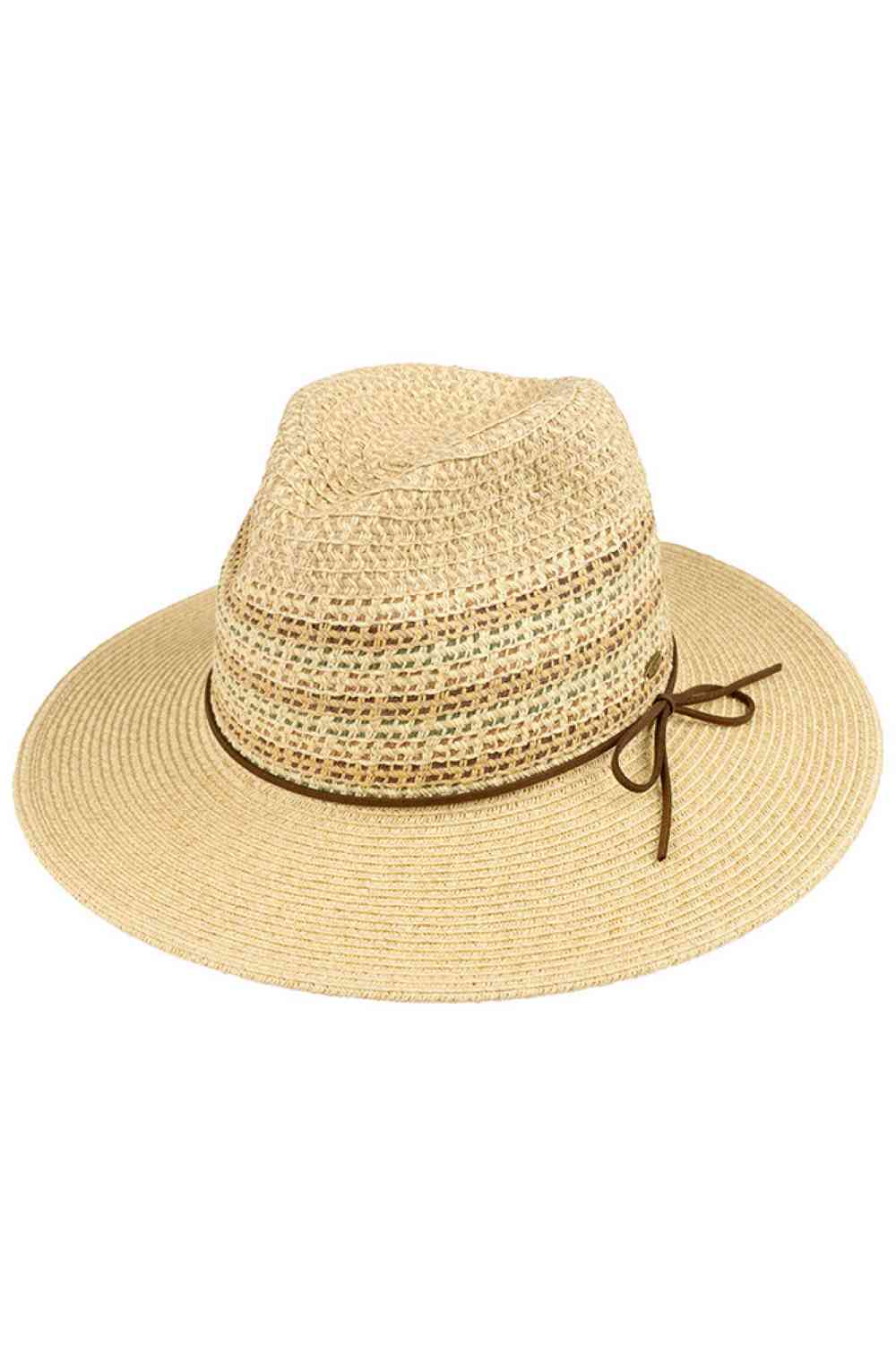 Natural Elevate your summer style with this charming C.C straw panama sun hat. Crafted from a breathable blend of 80% paper and 20% polyester, it offers lightweight comfort for all-day wear. The multi-color detail with coordinating band adds a playful touch to any warm-weather outfit. Designed with a 3" brim for sun protection and a 4" crown for a flattering silhouette, this one-size hat fits most with a 22.6" circumference. Perfect for beach days, outdoor events, or casual adventures. Made in China.