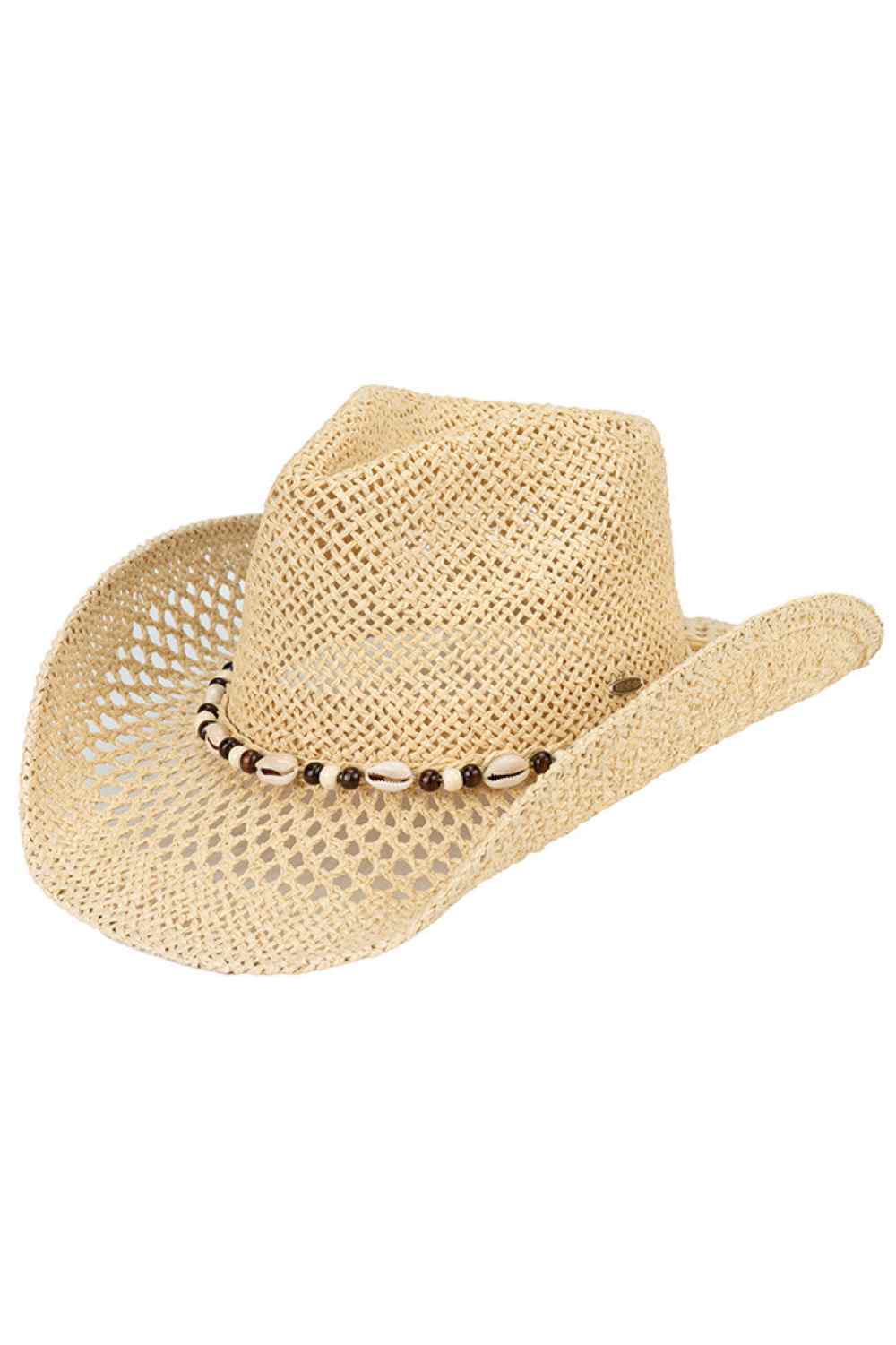 Natural Elevate your summer style with this charming C.C paper cowboy hat, featuring an eye-catching seashell and bead band pattern. Crafted from 100% paper for breathable comfort, it's the perfect lightweight accessory for beach days, festivals, or casual outings. With a 3.5" brim and 4.5" crown height, this one-size hat offers a flattering fit for most. The 22.6" circumference ensures a secure, comfortable wear. Made in China, it's an affordable way to add Western-inspired flair to any warm-weather wardro