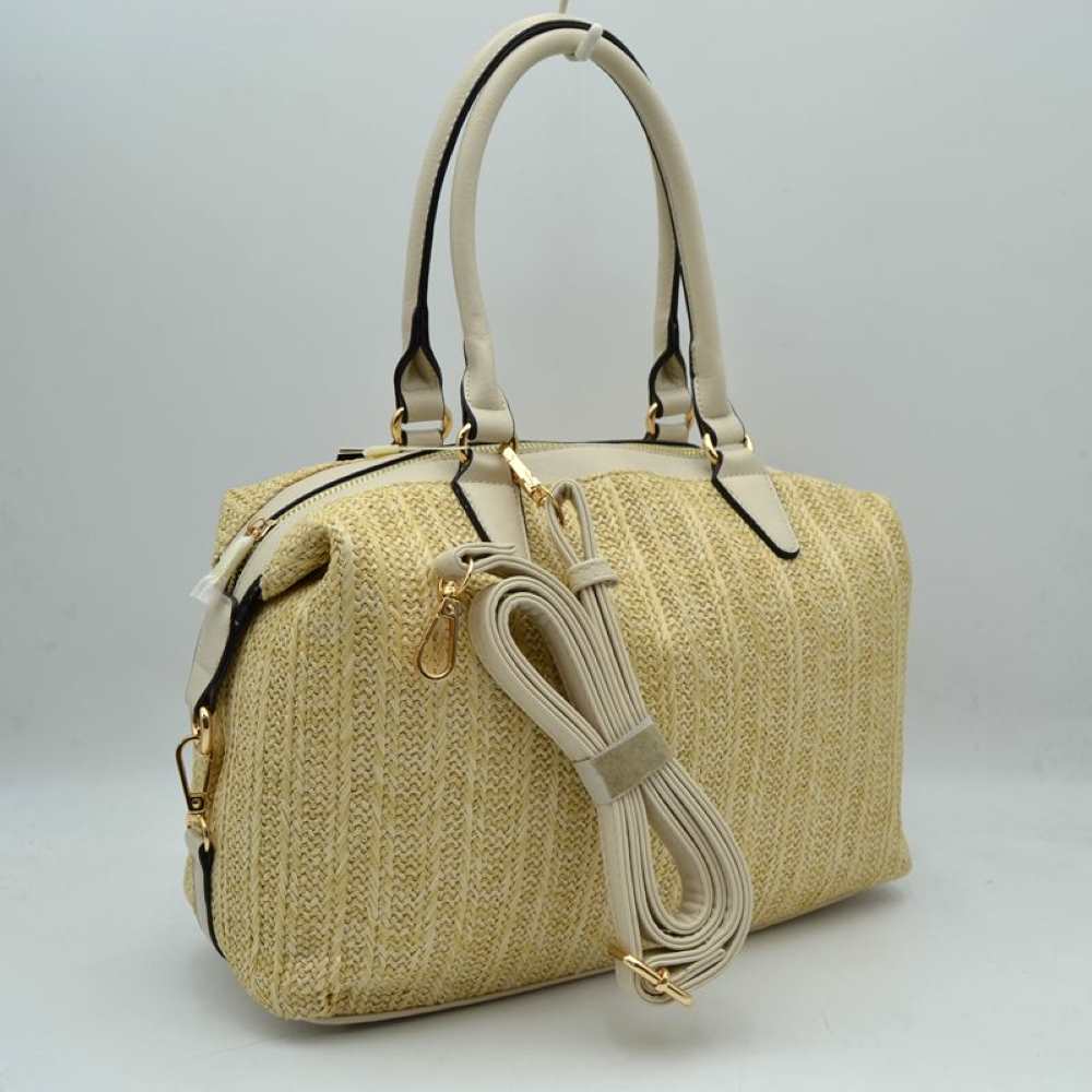 Woven Straw Boston Bag with Top Handles