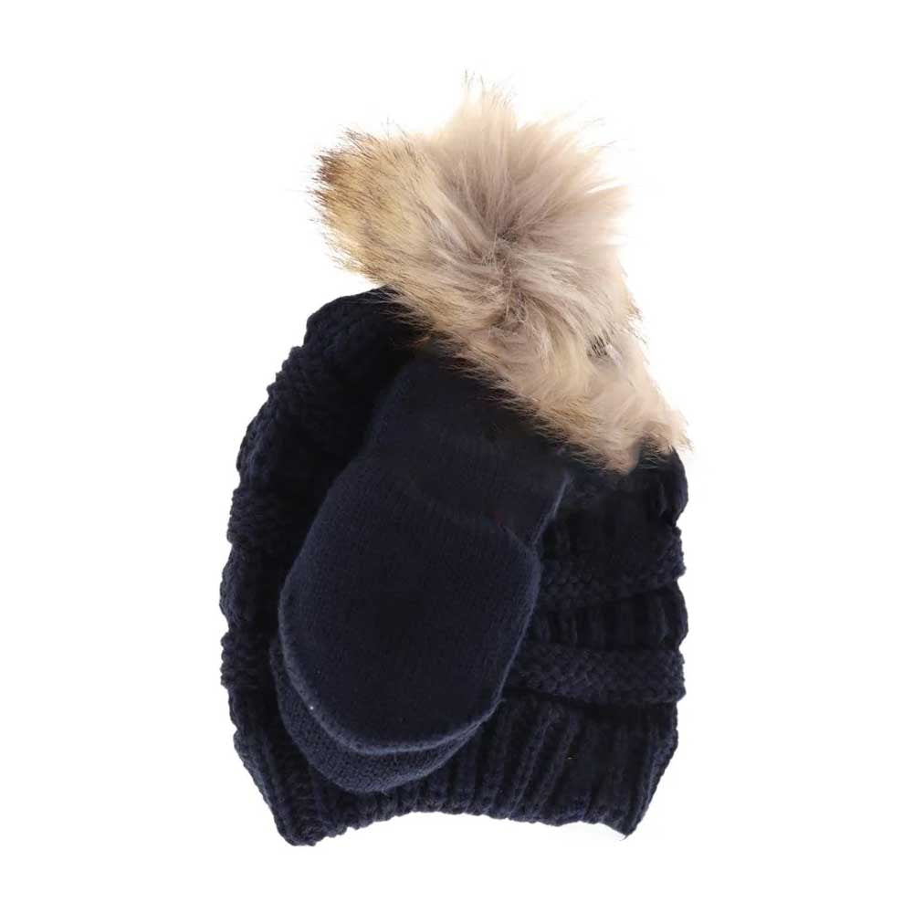 Navy BABY Solid Knit Faux Fur Pom C.C Beanie with Mitten Set combines warmth and style for your infant. Featuring a soft knit construction and a plush faux fur pom, the beanie offers gentle insulation while the coordinating mittens keep tiny hands protected from chilly weather. This set is designed with comfort and durability in mind, providing reliable cold-weather coverage that is both functional and fashionable for everyday use.