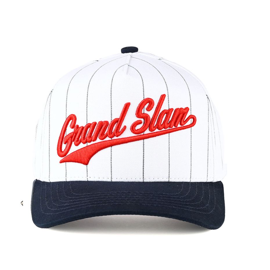 Navy Hit it out of the park with the C.C Grand Slam two-tone trucker hat, featuring embroidered lettering and a bold stripe pattern for standout, sporty style. Designed with a classic baseball cap shape and breathable mesh back, it offers comfortable, easy wear from game days to everyday outings.