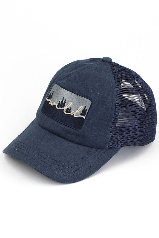 Navy C.C. WILD PATCH CRISS CROSS PONY CAP offers a stylish and functional way to keep your hair in place while out and about. The crisscross design adds a unique touch, while the wild patch adds a pop of colour to your outfit. Made with high-quality materials, this cap is durable and long-lasting.