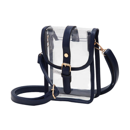 Faux Leather Belt Buckle Pointed Transparent Crossbody Bag - Navy - Crossbody Bag