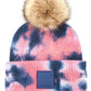 C.C Tie Dye Beanie With Rubber Patch With Natural Fur Pom