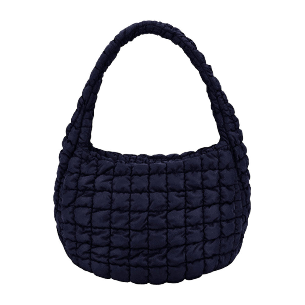 Navy Quilted Puffer Shoulder Crossbody Bag, Stay warm and stylish with this bag. Made of durable material, it is insulated to keep you cozy in the coldest conditions. The shoulder straps make it comfortable and convenient to carry, so you can bring everything you need with ease. Perfect for gifting on every occasion.