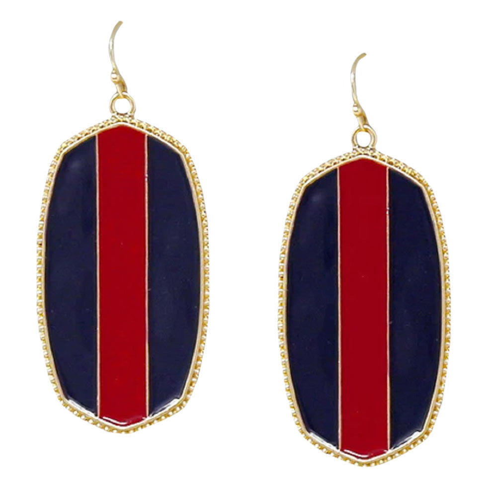 Navy Red Game Day Hexagon Frame Enamel Drop Earrings, adorn yourself with game day drop earrings! Take your love for statement accessorizing to a new level of affection with these hexagon frame enamel drop earrings! These beautifully unique designed earrings with beautiful colors are suitable as gifts for wives, girlfriends, lovers, friends, and mothers. Perfect gift for those who are sports lovers. Get ready to make a sartorial statement! Awesome everyday day wear pairs well with any outfit.