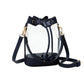 Navy-Solid Faux Leather Transparent Bucket Bag, The perfect accessory for your daily needs. Made of durable and trendy faux leather, this bag features a unique transparent design, allowing you to easily access your items while adding a touch of style to your outfit.