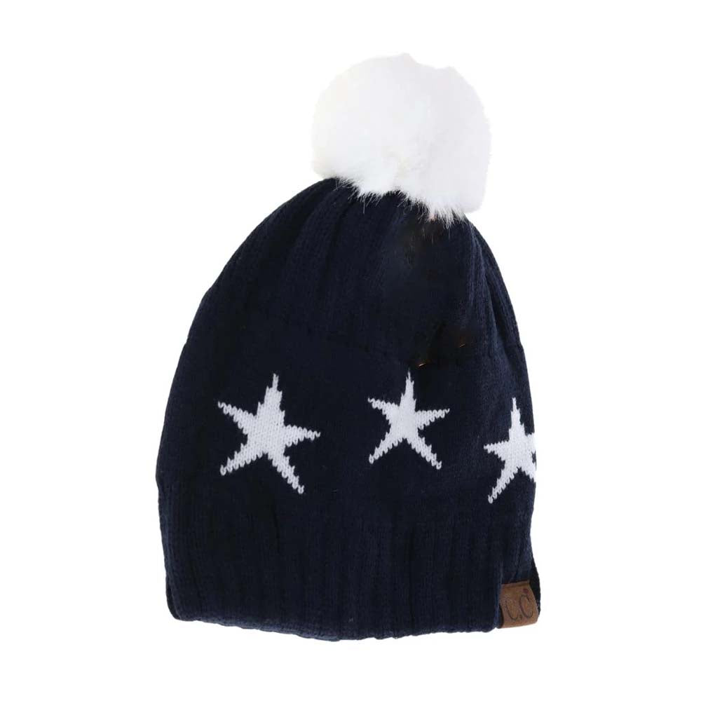 Navy Star Print Pom C.C Beanie combines style and warmth with its soft, cozy fabric and eye-catching star pattern. Designed for comfort and durability, it features a playful pom pom that adds a touch of charm while keeping you snug during chilly days. Perfect for everyday wear, this beanie offers reliable insulation without sacrificing fashion. 