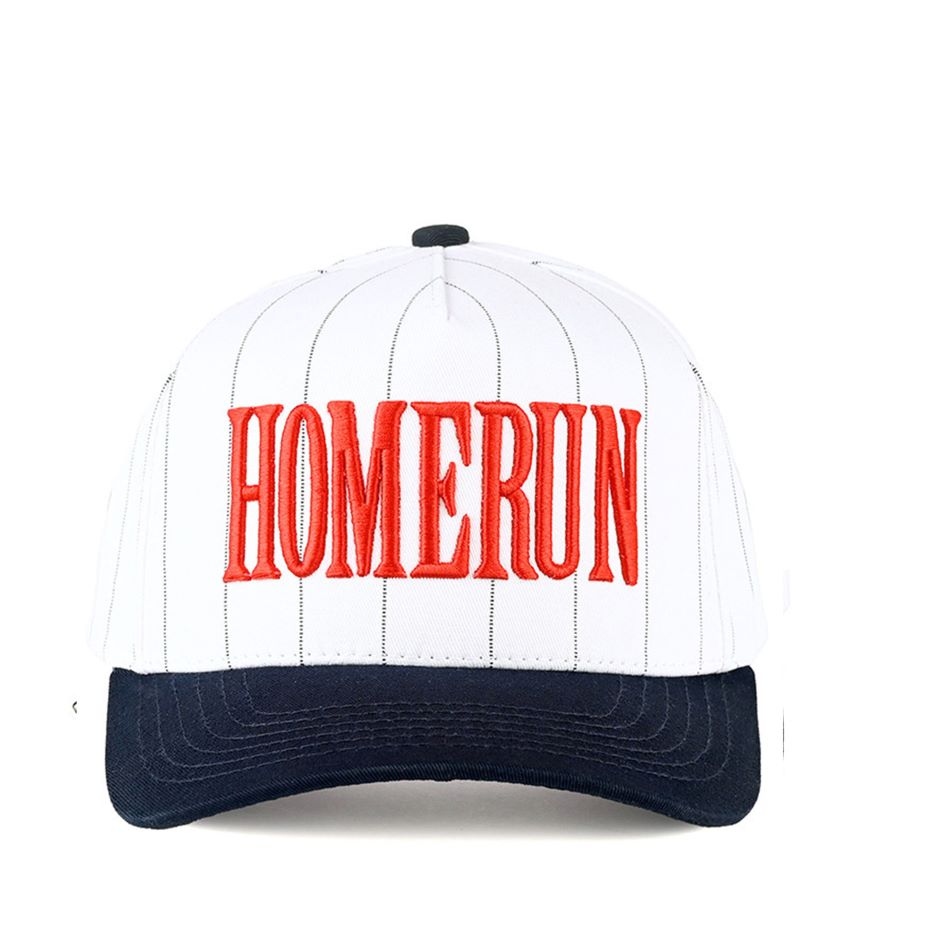 Navy White Score major style points with the C.C HOME RUN two-tone trucker hat, featuring embroidered lettering and a bold stripe pattern that capture true baseball spirit. Finished with a classic baseball cap silhouette and breathable mesh back, it delivers lightweight comfort and an effortlessly sporty look for everyday wear.