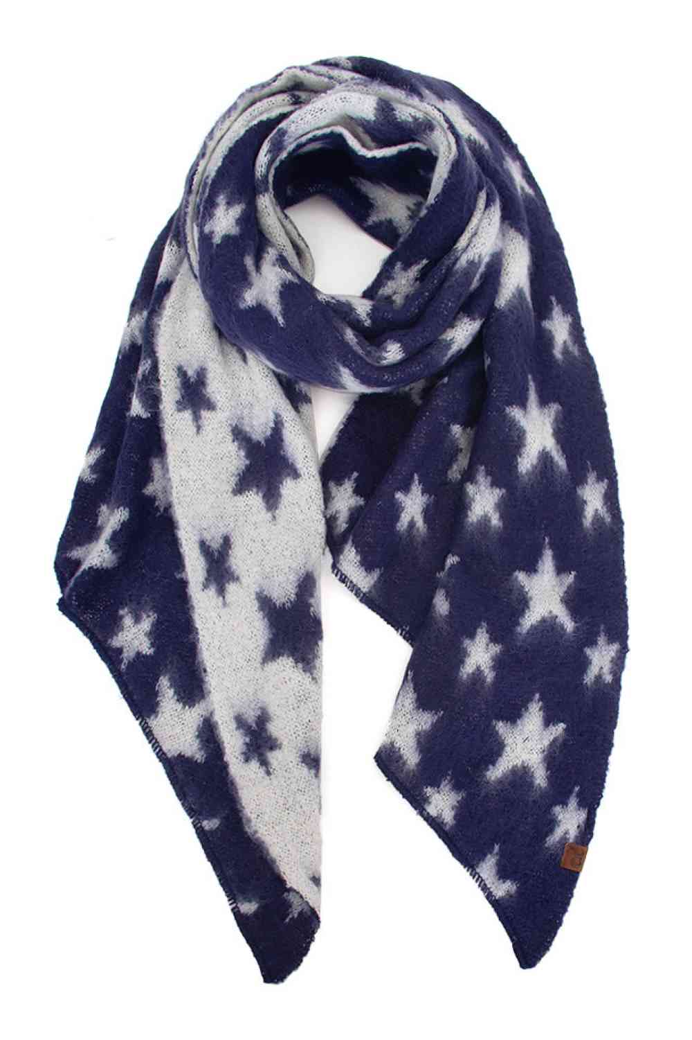 Navy Wrap yourself in patriotic style with this C.C American Flag Stars Bias Cut Brushed Scarf. Featuring a classic star pattern inspired by the American flag, this versatile accessory brings timeless charm to any winter outfit. Crafted from 100% polyester with a soft brushed finish, the scarf offers cozy warmth and gentle comfort against your skin. 