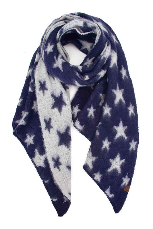 Navy Wrap yourself in patriotic style with this C.C American Flag Stars Bias Cut Brushed Scarf. Featuring a classic star pattern inspired by the American flag, this versatile accessory brings timeless charm to any winter outfit. Crafted from 100% polyester with a soft brushed finish, the scarf offers cozy warmth and gentle comfort against your skin. 