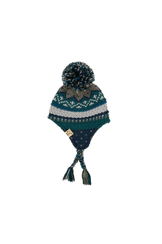 Navy C.C Multi Pattern Braided Trapper Hat Winter Hat features eye-catching mixed patterns with braided detailing for a cozy, statement-making cold-weather look. Designed with warm ear flaps and a comfortable fit, it delivers dependable winter protection while adding playful style to your seasonal outfits.