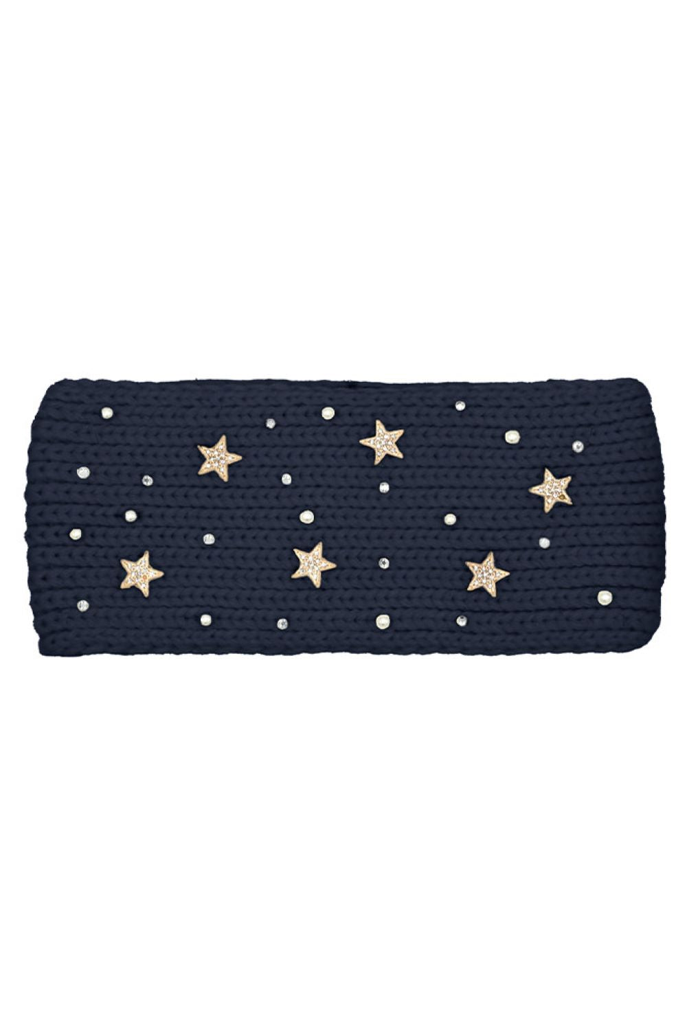 Navy Elevate your winter style with this C.C headwrap featuring elegant star and pearl embellishments. Crafted from soft 100% acrylic, this cozy head band measures 9.5" x 4" and fits one size. Perfect for keeping warm while adding a touch of sparkle to your seasonal look. An effortless accessory that transitions seamlessly from casual outings to special occasions.