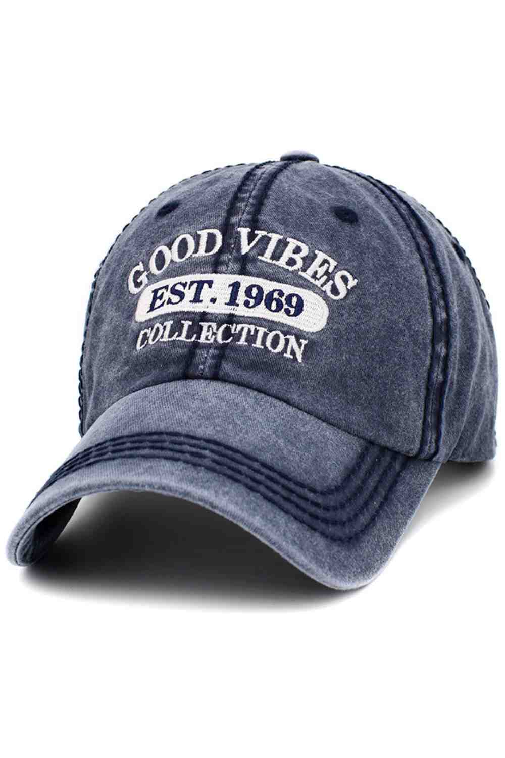 Spread positivity with the Good Vibes Washed Vintage Baseball Cap, featuring a classic distressed look and embroidered Good Vibes message. Comfortable and adjustable, this casual cap adds a cheerful touch to everyday outfits, errands, or weekend adventures