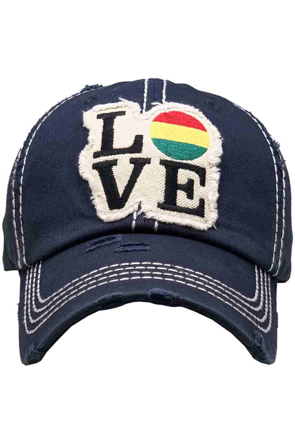 Navy Show off effortless style with the LOVE Vintage Distressed Baseball Cap, featuring a worn-in look and timeless appeal. Designed with a relaxed fit and classic curved brim, it’s the perfect everyday accessory for casual, laid-back outfits.