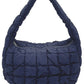 Navy Compact quilted bag crafted from durable 100% polyester with a timeless solid design. Measuring 8.7" x 11.8" x 3.15", it's the perfect size for everyday essentials, travel accessories, or as a versatile organizer. The quilted texture adds visual interest and subtle structure. Ideal for on-the-go convenience with a sleek, minimalist aesthetic that pairs effortlessly with any outfit.