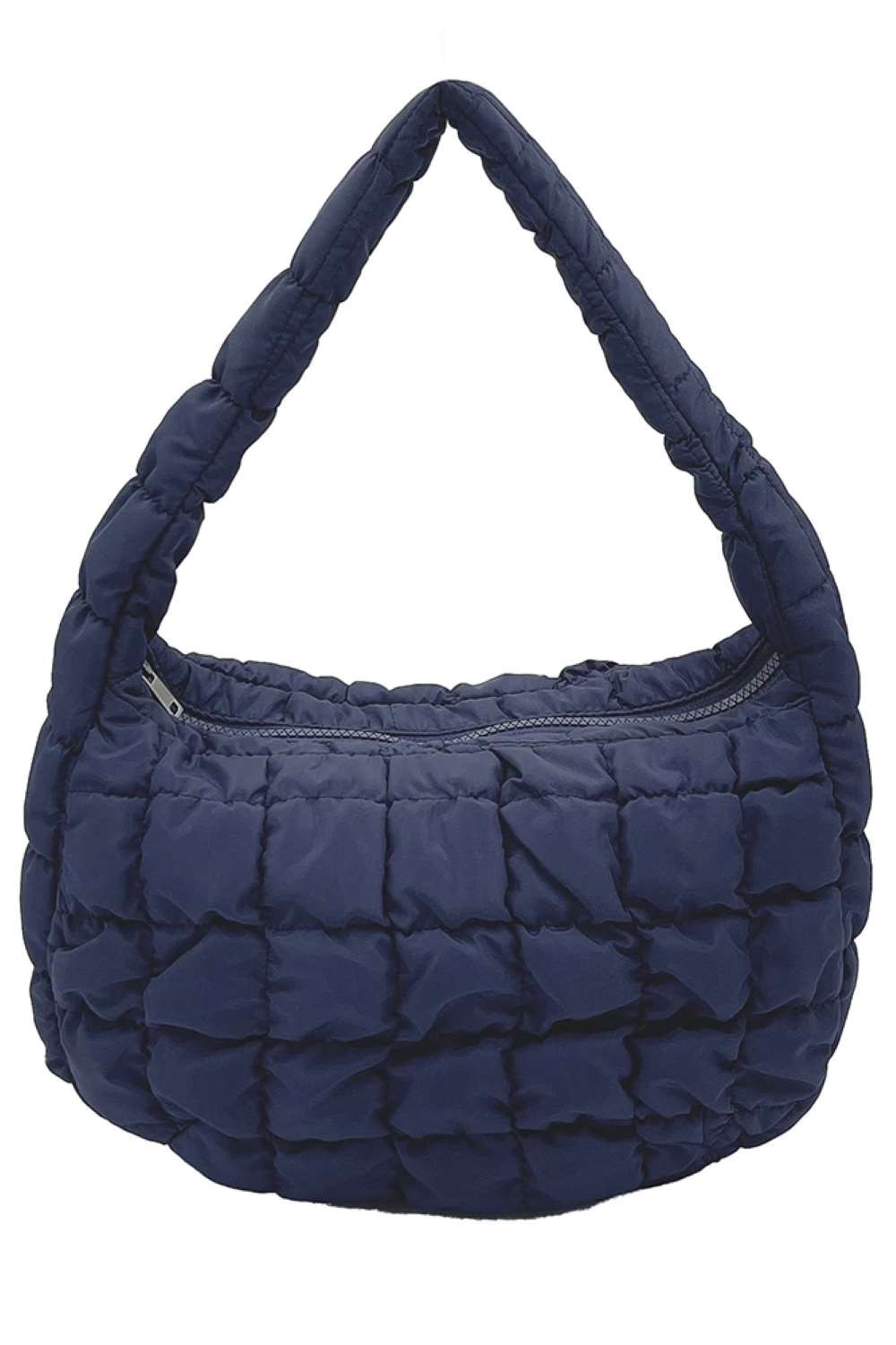 Navy Compact quilted bag crafted from durable 100% polyester with a timeless solid design. Measuring 8.7" x 11.8" x 3.15", it's the perfect size for everyday essentials, travel accessories, or as a versatile organizer. The quilted texture adds visual interest and subtle structure. Ideal for on-the-go convenience with a sleek, minimalist aesthetic that pairs effortlessly with any outfit.