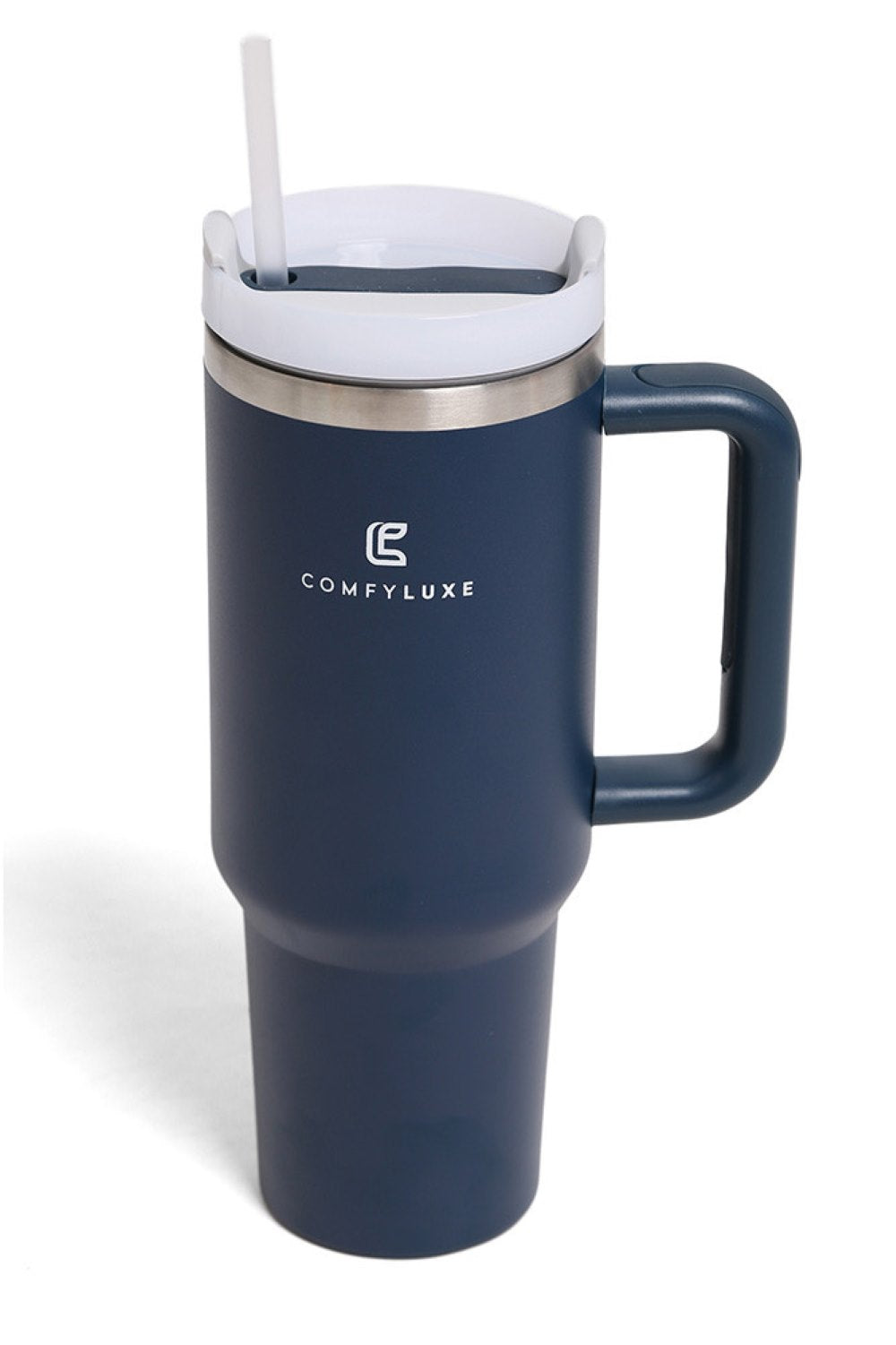 Navy Keep your beverages at the perfect temperature with this 40oz stainless steel tumbler. Double-wall insulation maintains hot drinks hot and cold drinks cold for hours. The ergonomic handle makes it easy to carry on the go, while the sleek solid color design works with any style. BPA-free construction ensures safe, worry-free hydration. Perfect for work, travel, or everyday use.