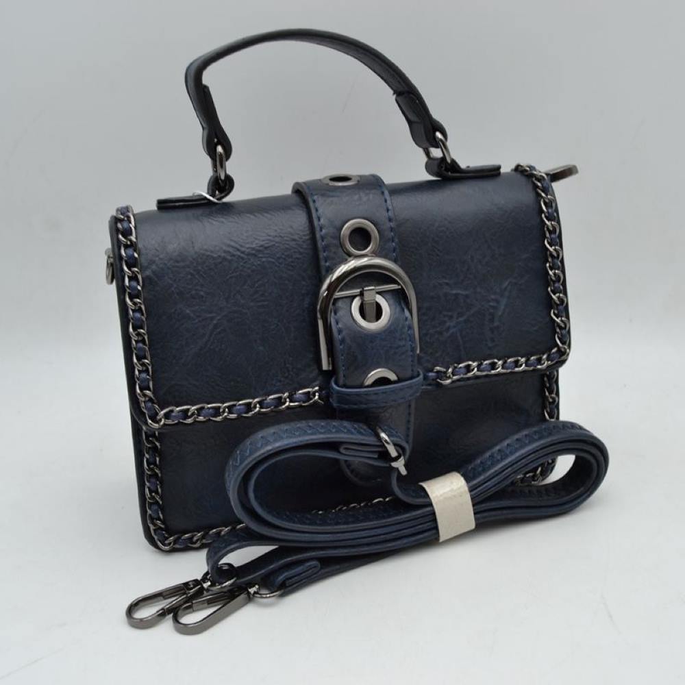 Vintage Crossbody Satchel Bag with Chain Trim - Satchel Bag