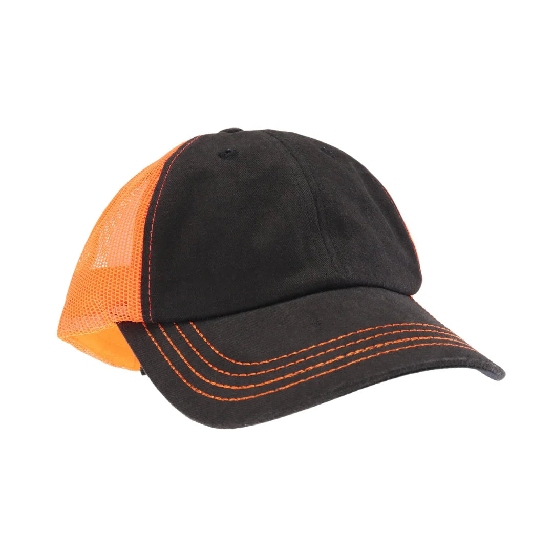 Neon Orange C.C Black with Color Mesh Baseball Cap is both stylish and comfortable. Made with high-quality materials and a breathable mesh design, it's perfect for any outdoor activity. Stay cool and protected from the sun while adding a pop of color to your outfit. The perfect accessory for all your adventures!