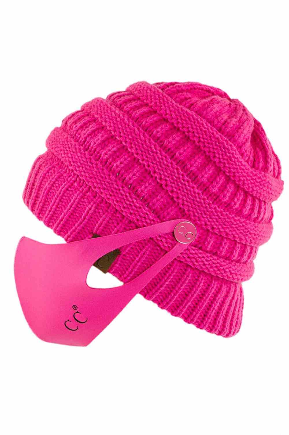 Neon Hot Pink Stay warm and functional with this C.C Ribbed Knit Beanie featuring a convenient button attachment for your mask. Crafted from 100% acrylic, this lightweight beanie offers soft comfort and durability for everyday wear.