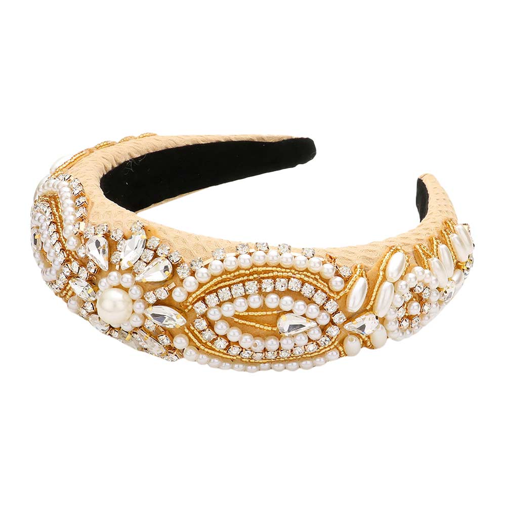 Neutral Floral Pearl Stone Embellished Padded Headband, be the ultimate trendsetter & be prepared to receive compliments wearing this Padded headband with all your stylish outfits! Perfect for everyday wear, outdoor festivals, and many more. Awesome gift idea for your loved one or yourself.