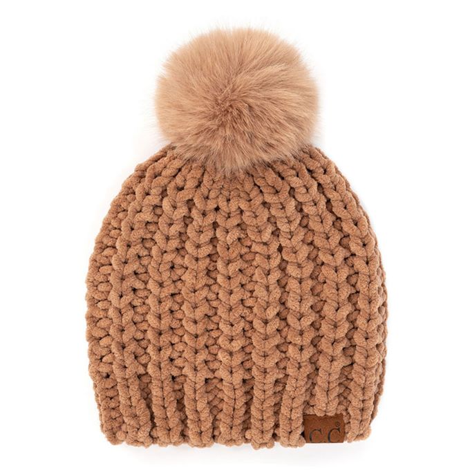Nude Chenille Chunky Knit Faux Fur Pom C.C Beanie&nbsp;Before running out the door into the cool air, you’ll want to reach for these toasty beanie to keep your hands incredibly warm. Accessorize the fun way with these beanie, it's the autumnal touch you need to finish your outfit in style. Awesome winter gift accessory!&nbsp;&nbsp;Perfect Gift Birthday, Christmas, Holiday, Anniversary, Valentine’s Day, Loved One.