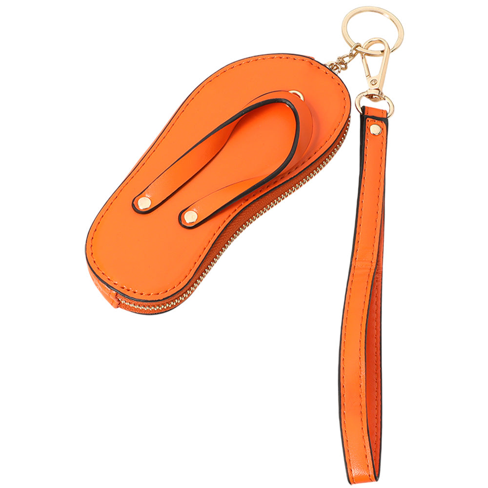 Faux Leather Flip-flop Mini Wristlet Bag Charm Coin Purse - Orange - Coin Purses