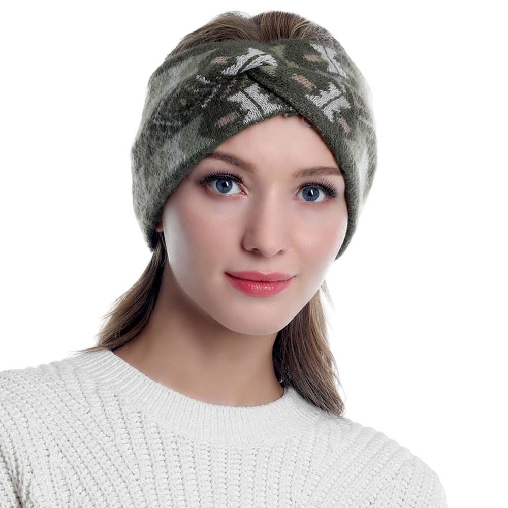 Olive Green Aztec Patterned Knit Earmuff Headband, will shield your ears from cold winter weather ensuring all-day comfort. An awesome winter gift accessory and the perfect gift item for Birthdays, Christmas, Stocking stuffers, Secret Santa, holidays, anniversaries, Valentine's Day, etc. Stay warm & trendy!