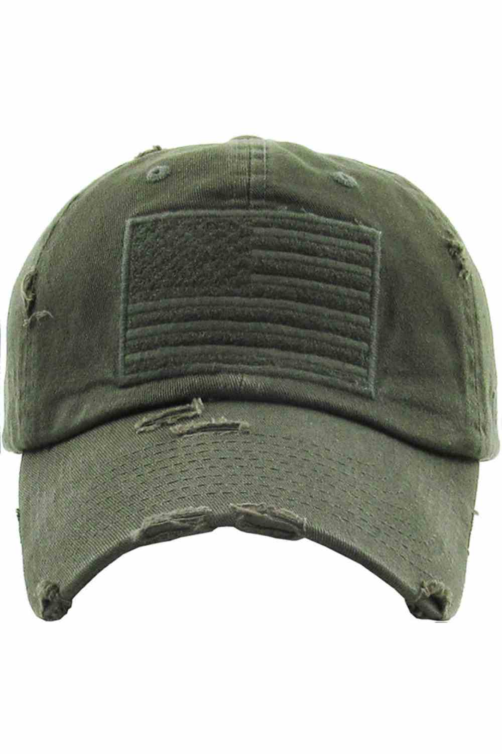 Olive Show off your patriotic style with this Unisex American Flag washed vintage distressed baseball cap, featuring a classic worn-in look and bold flag detail. Designed for comfort with an adjustable fit, this everyday cap is perfect for casual outings, outdoor activities, or laid-back weekends.