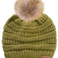 Olive Stay warm and cozy with this classic C.C Pom Pom Knit Beanie, crafted from 100% soft acrylic for all-day comfort. The ribbed knit design adds texture and durability, while the signature pom pom on top brings a playful touch to any winter outfit. One size fits most, making it the perfect accessory for everyone. Ideal for cold weather adventures or casual everyday wear.