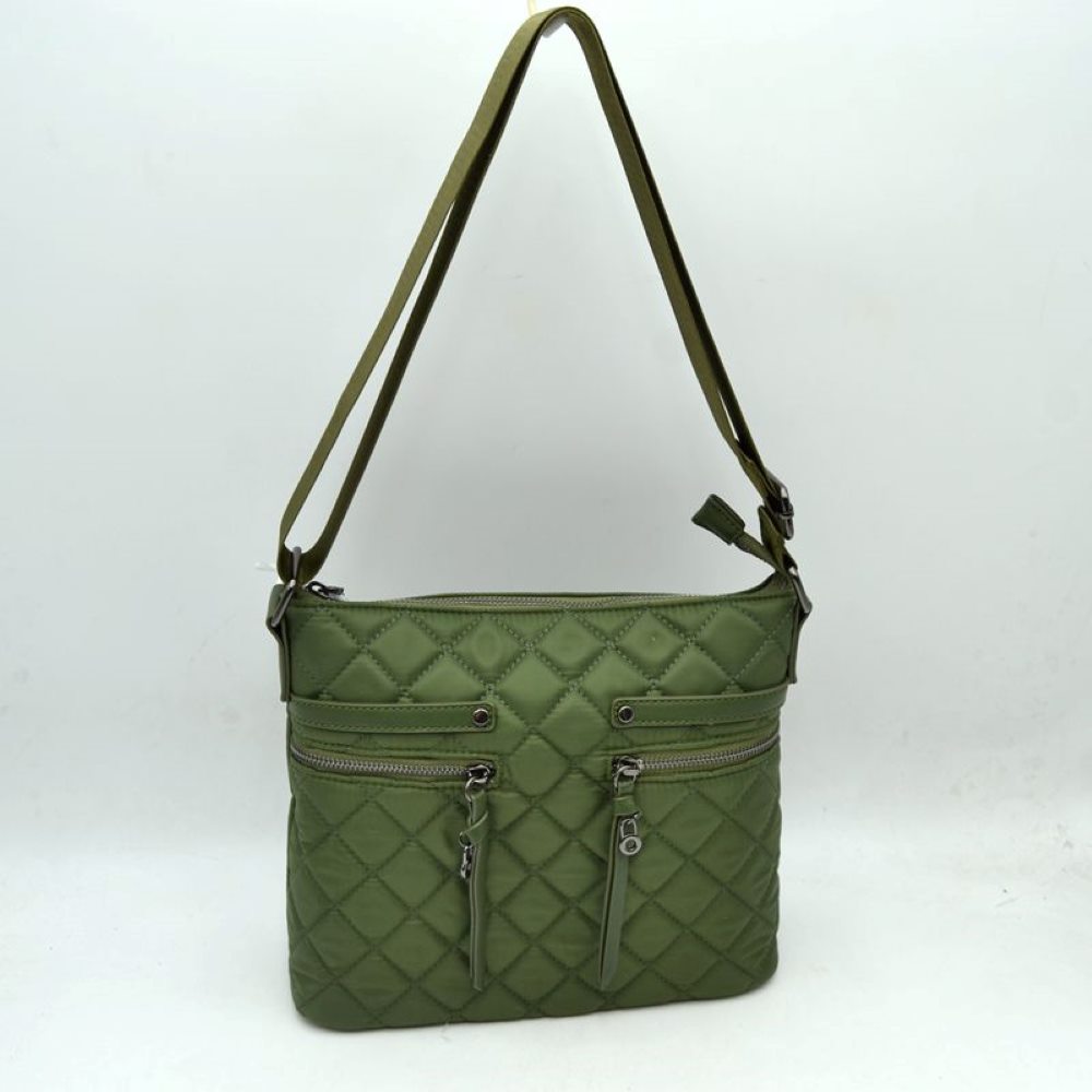 Olive Crafted from lightweight, water-resistant quilted nylon, this classic crossbody bag is designed to keep up with your busy schedule. Featuring a sleek diamond-quilt pattern and polished silver-tone hardware, it transitions seamlessly from morning errands to casual evening outings.