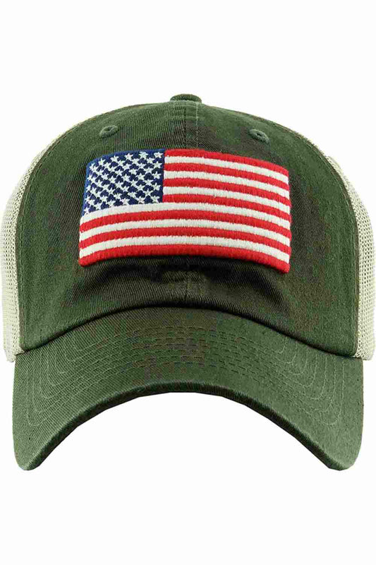 Olive Show your patriotic style with the American Flag Washed Vintage Distressed Baseball Cap, featuring a faded finish and classic curved brim for a rugged, timeless look. Crafted from breathable cotton with an adjustable back closure, this cap offers all-day comfort while adding bold character to any casual outfit.