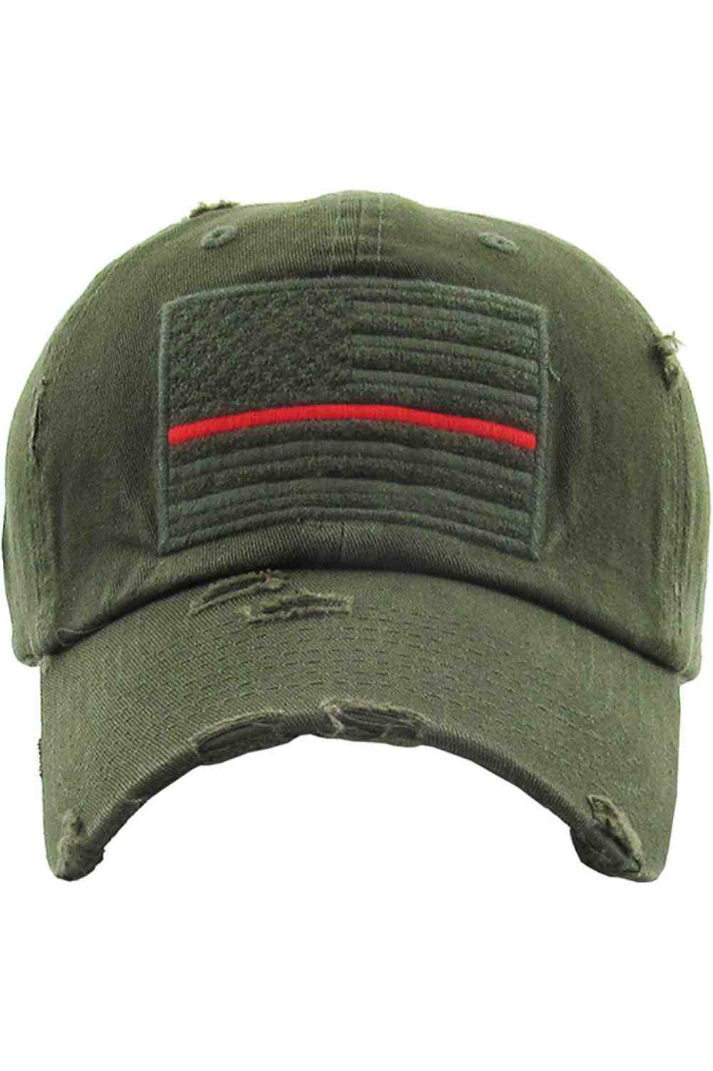 Olive Red Show off your patriotic style with this Unisex American Flag washed vintage distressed baseball cap, featuring a classic worn-in look and bold flag detail. Designed for comfort with an adjustable fit, this everyday cap is perfect for casual outings, outdoor activities, or laid-back weekends.