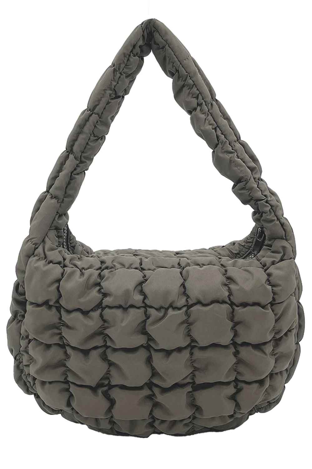 Olive Compact quilted bag crafted from durable 100% polyester with a timeless solid design. Measuring 8.7" x 11.8" x 3.15", it's the perfect size for everyday essentials, travel accessories, or as a versatile organizer. The quilted texture adds visual interest and subtle structure. Ideal for on-the-go convenience with a sleek, minimalist aesthetic that pairs effortlessly with any outfit.