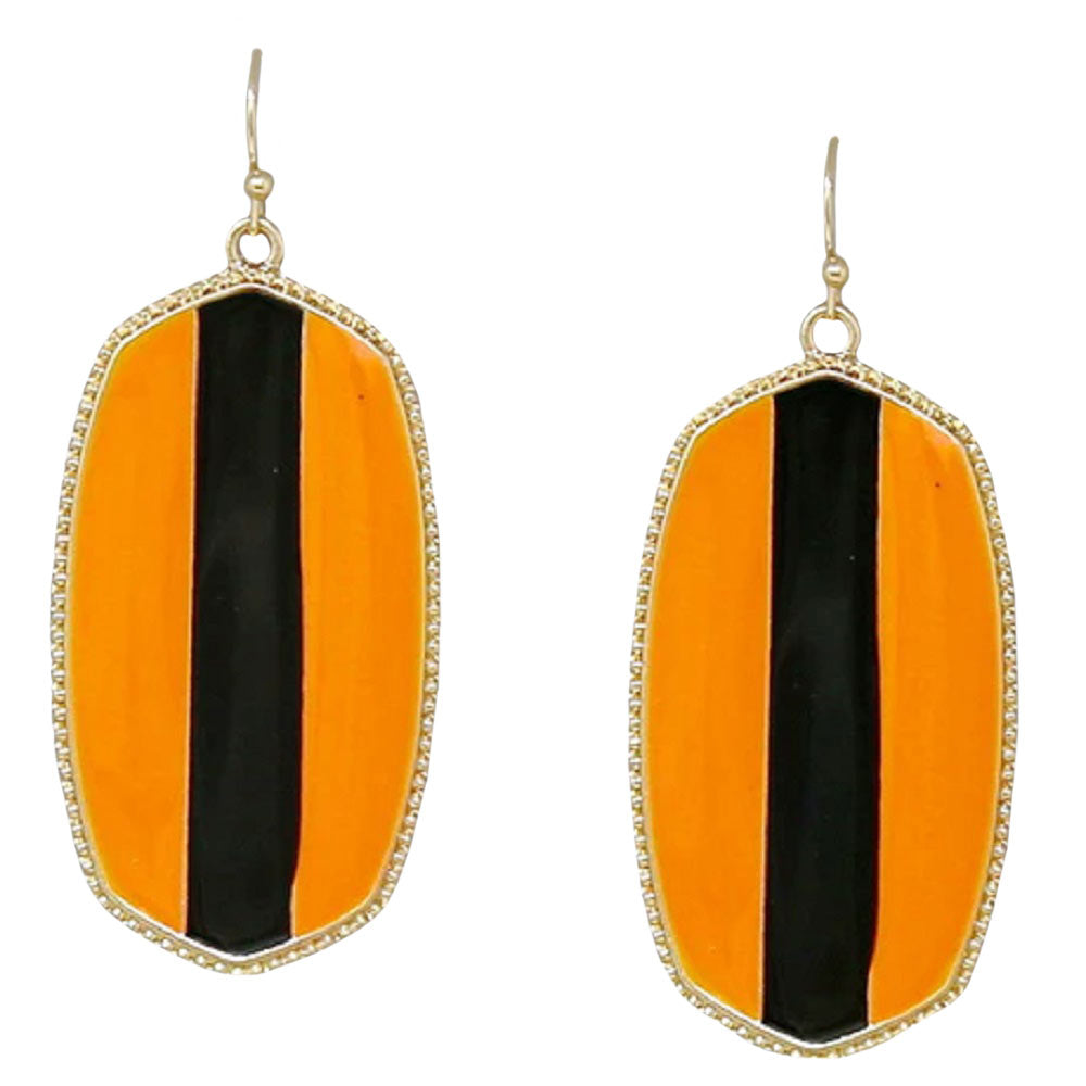 Orange Black Game Day Hexagon Frame Enamel Drop Earrings, adorn yourself with game day drop earrings! Take your love for statement accessorizing to a new level of affection with these hexagon frame enamel drop earrings! These beautifully unique designed earrings with beautiful colors are suitable as gifts for wives, girlfriends, lovers, friends, and mothers. Perfect gift for those who are sports lovers. Get ready to make a sartorial statement! Awesome everyday day wear pairs well with any outfit.