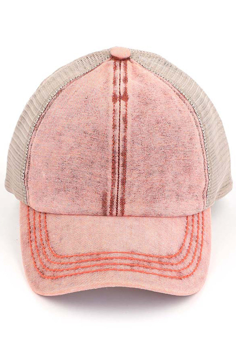 Orange C.C STONEWASHED DENIM CRISS CROSS PONYCAP is a must-have accessory for any fashion-forward individual. With its stylish stonewashed denim and unique criss-cross design, it adds a touch of effortless cool to any outfit. Stay on-trend while protecting your face from the sun with this versatile and practical cap.