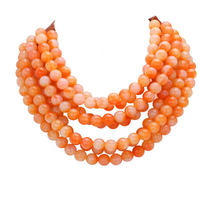 orange chunky acrylic beaded multi-strand necklace with magnetic clasp