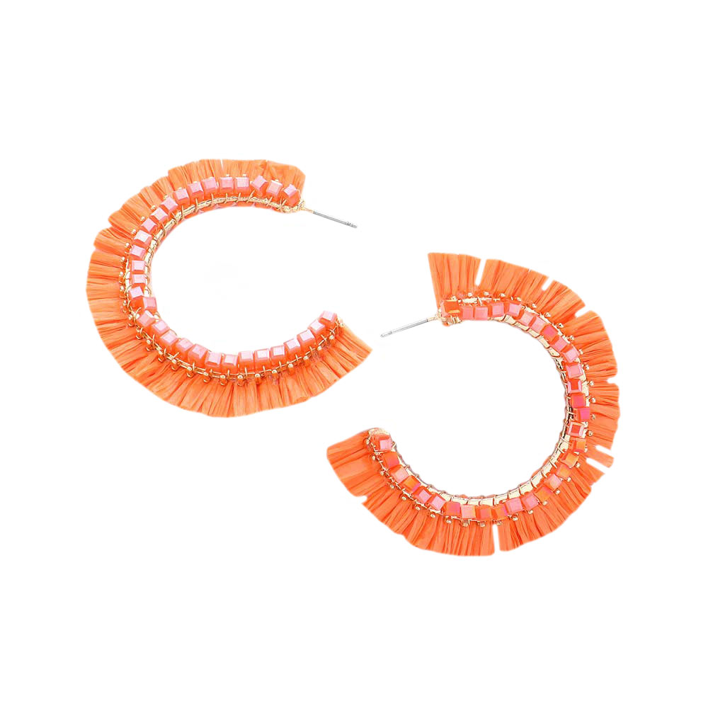 Orange Cube Bead Embellished Raffia Hoop Earrings, turn your ears into a chic fashion statement with these raffia hoop earrings! The beautifully crafted design adds a gorgeous glow to any outfit. Put on a pop of color to complete your ensemble in perfect style.