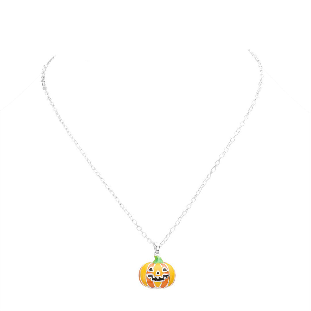 Orange Enamel Pumpkin Halloween theme Pendant Necklace lays delicately on your neck, making it effortlessly glamorous. This beautiful necklace especially matches your Halloween clothing. Perfect Birthday Gift, Anniversary Gift, Mother's Day Gift, Anniversary Gift, Graduation Gift, Prom Jewelry, Just Because Gift.