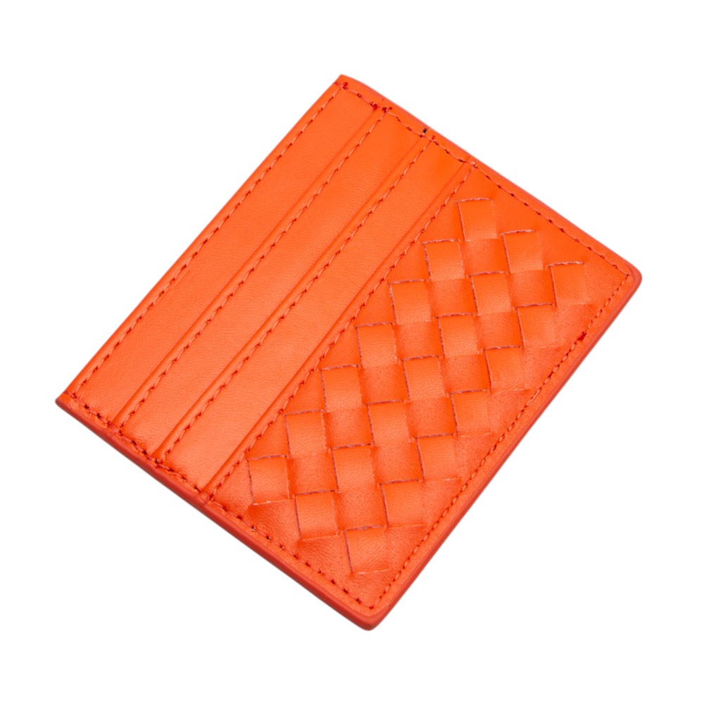 Orange Faux Leather Basket Weave Card Holder Wallet boasts a stylish basket weave design. Made from durable materials, it can securely hold multiple cards and cash while keeping a slim profile. Perfect for those looking for a sophisticated and functional accessory.