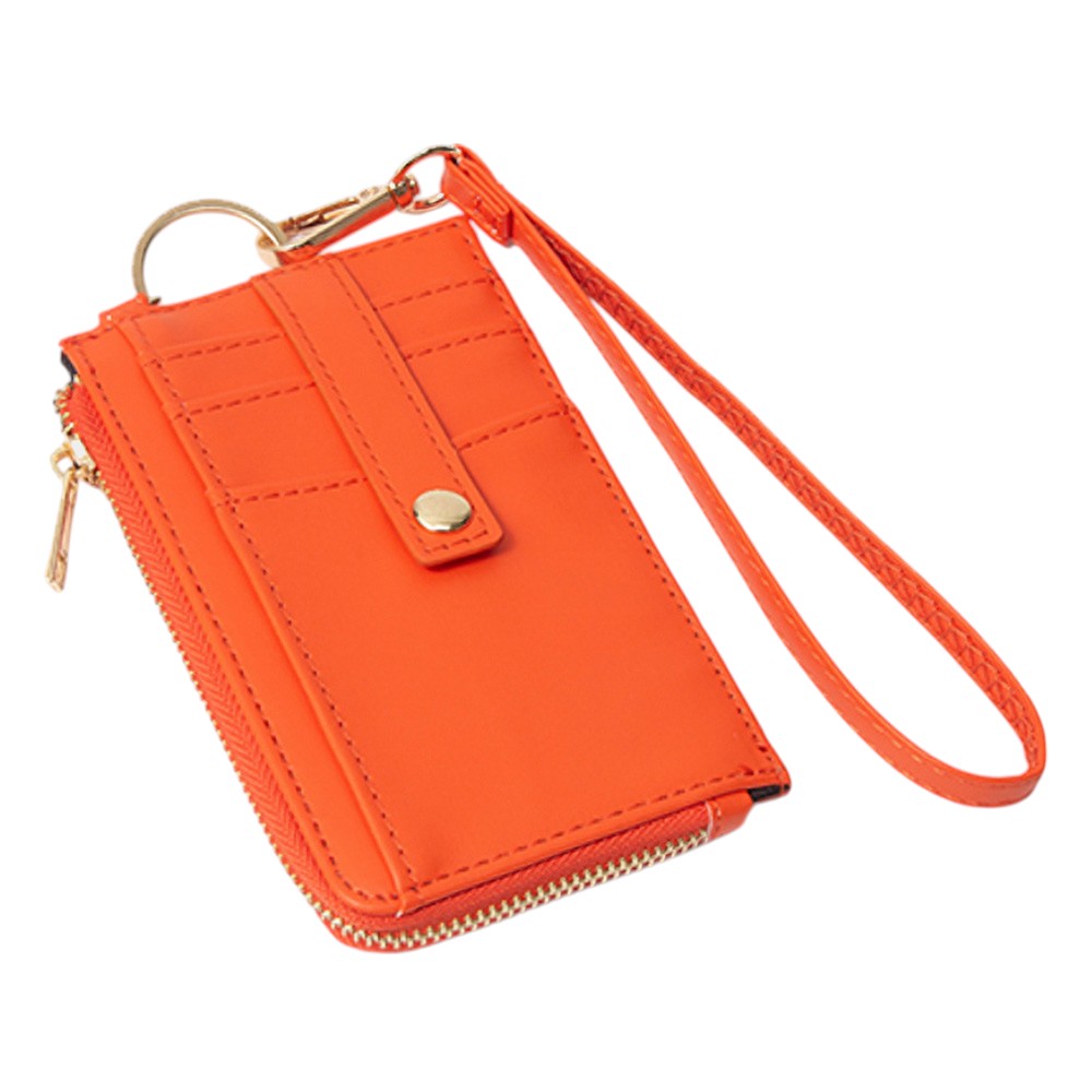 Faux Leather Basket Weave Flat Card Holder Wallet with Wristlet - Wallets