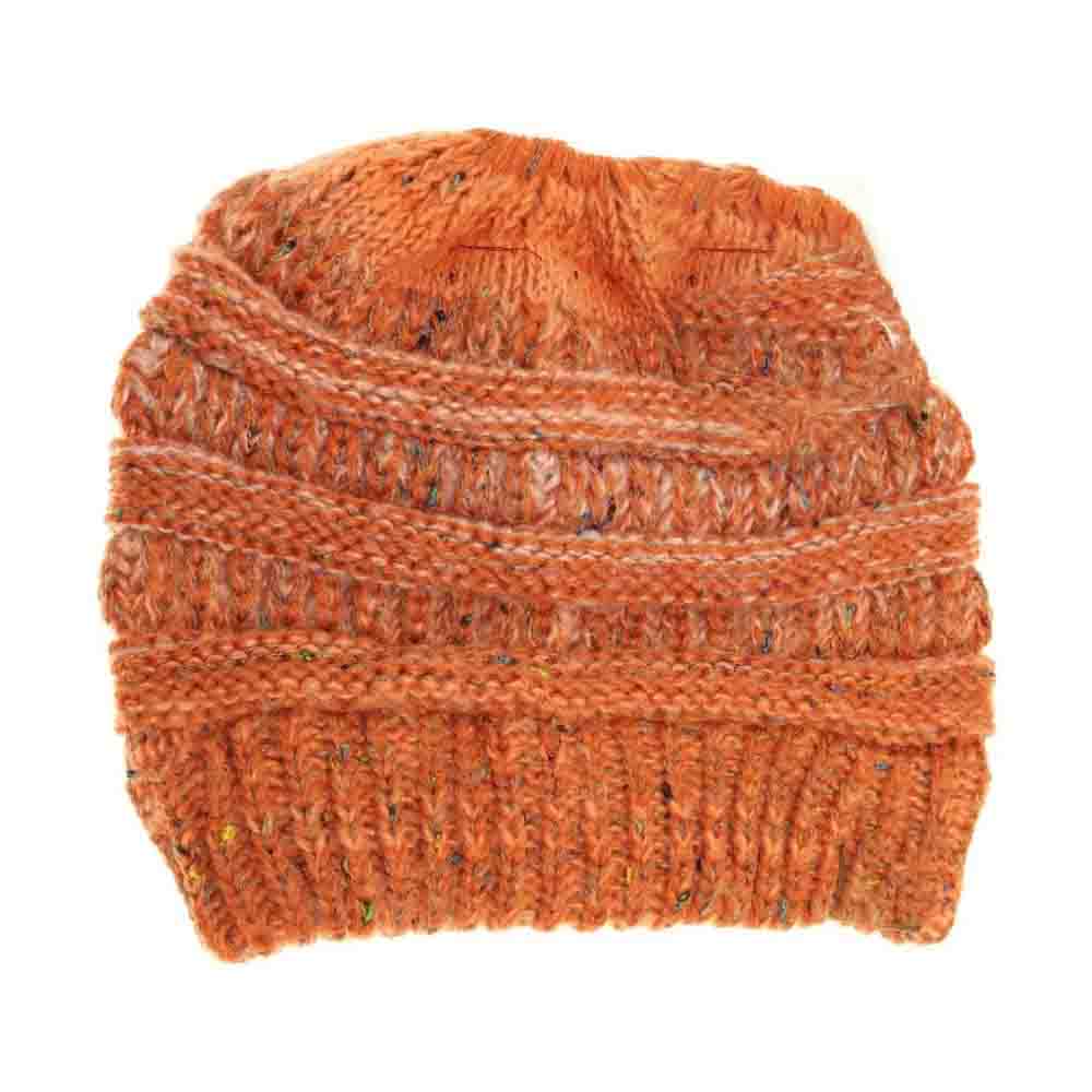 Orange Flecked Ombre CC Beanie Tail offers expert craftsmanship with its soft, flecked yarn that creates a subtle ombre effect. Designed to comfortably fit all head sizes, this beanie tail provides warmth while allowing the perfect ponytail or bun to peek through, combining practicality with style. Ideal for cooler days, it’s a functional accessory that seamlessly blends comfort with a modern, casual look. 