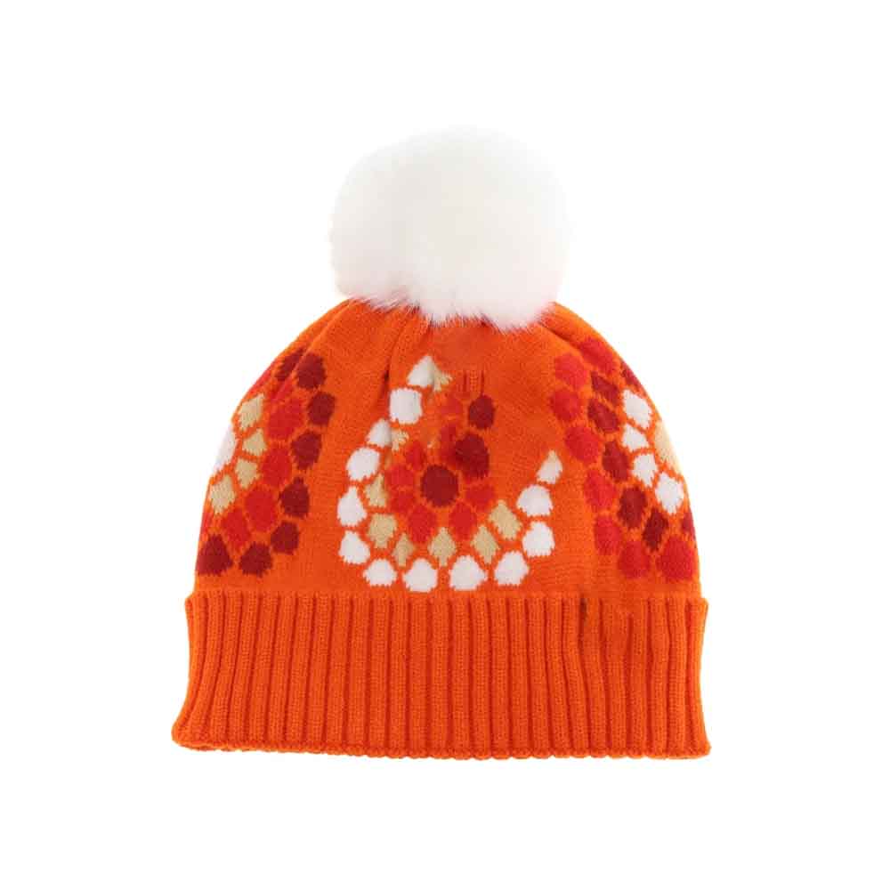 Orange Flower Pattern Pom C.C Beanie combines cozy warmth with a stylish floral design, perfect for expert knitwear enthusiasts. Crafted for a snug, comfortable fit, its soft fabric ensures lasting comfort during cold days. The playful pom adds a touch of charm, making it an ideal accessory to elevate your seasonal wardrobe with both function and flair. 