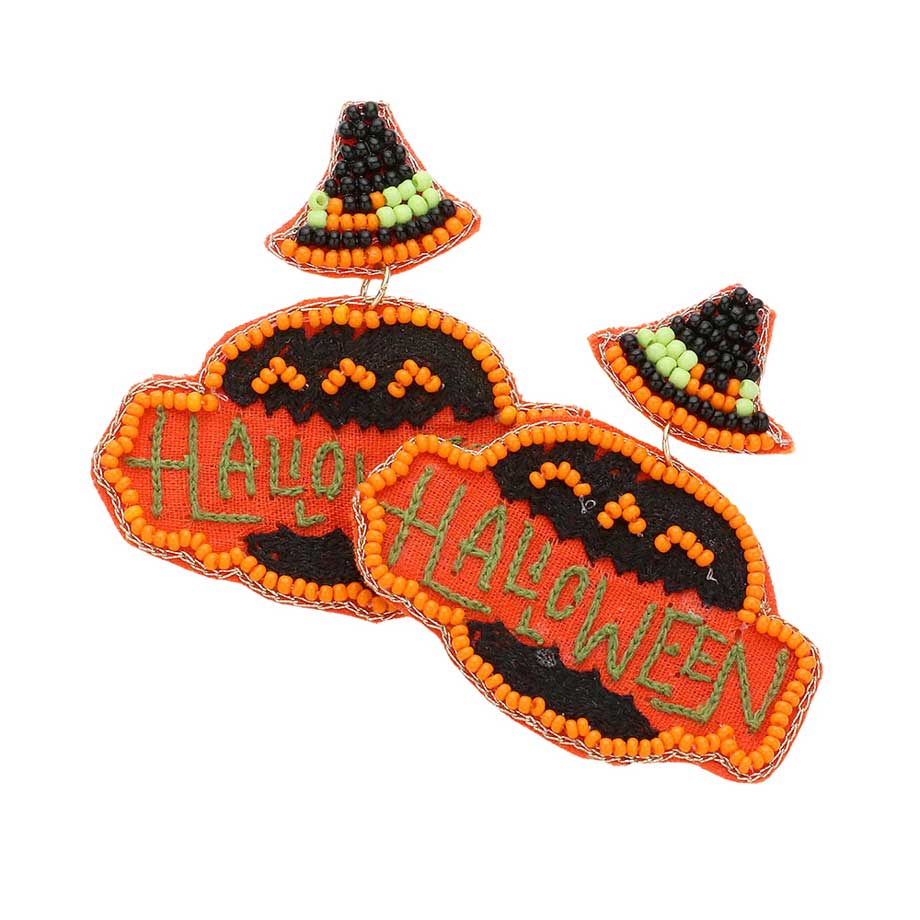 Orange Halloween Message Beaded Witch Hat Pumpkin Earrings, are fun handcrafted jewelry that fits your lifestyle, adding a pop of pretty color. This pretty & tiny earring will surely bring a smile to one's face as a gift. This is the perfect gift for Halloween, especially for your friends, family, and the people you love.