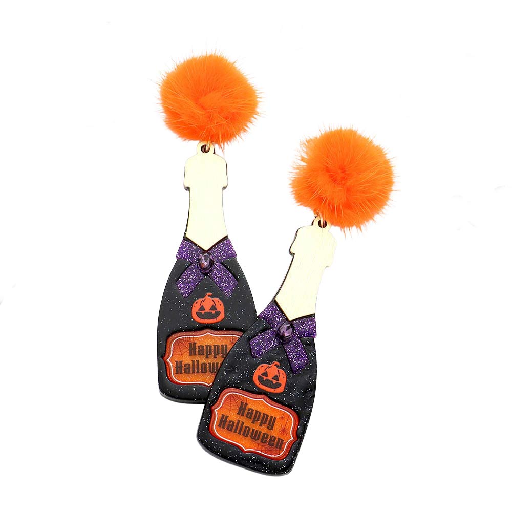 Orange Happy Halloween Pom Pom Glittered Pumpkin Champagne Earrings, are beautifully handcrafted jewelry that adds the perfect luxe to your Halloween attire. Perfect for the Halloween & festive season. This is the perfect gift for Halloween, especially for your friends, family, and the people you love and care about.